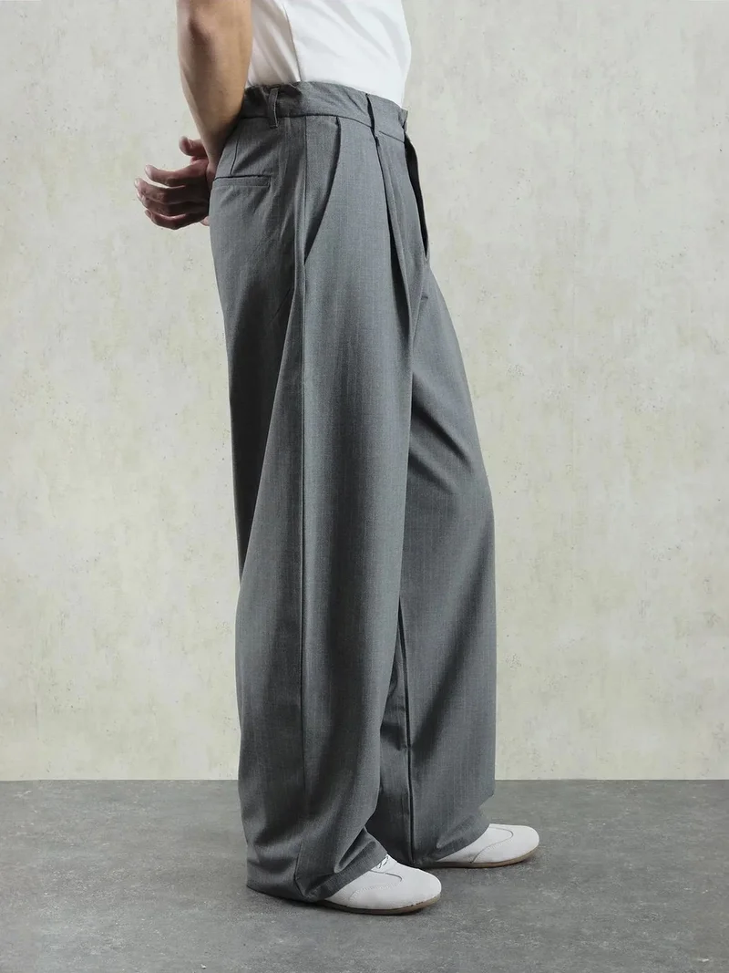 Giesto Grey GIESTO Mid Waist Pleated Palazzo Pants for Men | Best Price UAE